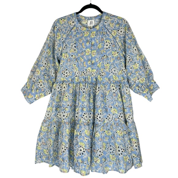 dRA Anthropologie Yara Blue Eyelet Floral Dress Sz S - Picture 2 of 16